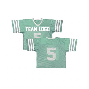 Maillot de football américain personnalisé vert en mesh, col en V, sans manches, respirant, unisexe, adulte, avec logo d'équipe imprimé sur le devant, toutes saisons, numéro 5 - Product Image 1