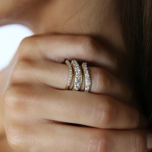 Moissanite Diamond Anniversary <b>Ring</b> 0.90CT Cut Waves Band 14k Solid Gold Freeform Curvy Wedding <b>Stacking</b> <b>Ring</b> Minimalist Modern - Product Image 2