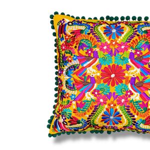 Colorful Mexican Embroidered Pillow <b>Cover</b> – Otomi Style Cushion, Floral <b>Throw</b> Pillow, Handmade Boho Decor, <b>Sofa</b> or Bed Accent - Product Image 4