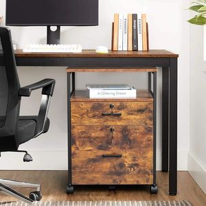 Dark Brown Wooden Filing Cabinet with Black Density Board 2 Compartments for Legal Letter Labeled Documents - Product Image 1