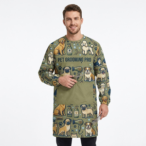 Tablier de toilettage pour hommes, personnalisable par sublimation, pour la beauté et le toilettage des chiens, blouse de coiffure à manches longues - Product Image 3