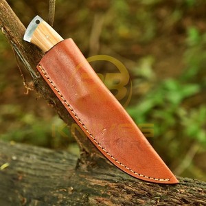 Couteaux RB faits main sur mesure, couteau de chasse/découpe en acier Damas DIY, manche en bois, lame fixe, camping en plein air, bushcraft, cuir - Product Image 2