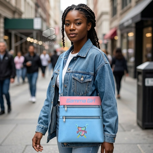 Sac bandoulière messager en cuir PU Gamma Phi Delta Sorority avec deux poches zippées, sangle réglable et emblème lettres grecques - Product Image 5