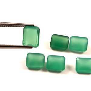 พลอยออนิกซ์สีเขียวธรรมชาติขนาด 5x7 มม. รูปทรงแปดเหลี่ยมเจียระไนแบบเหลี่ยมเพชรพลอย สำหรับทำเครื่องประดับ ขายส่งจำนวนมาก - Product Image 1