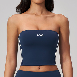 Women's <b>Black</b> <b>Strapless</b> Knitted Tank <b>Top</b> Solid Color Sporty Style Breathable Spandex Polyester Blend Short Length - Product Image 2