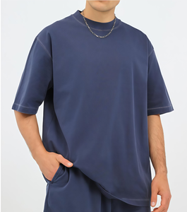 T-shirt Homme Marron Coupe Droite Manches Courtes Col Rond Couleur Unie Décontracté Design Uni Tricoté Toile Anti-rétrécissement 300g - Product Image 6