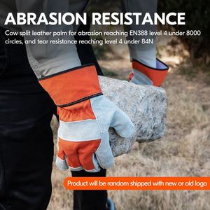 Gants de sécurité pour hommes, renforcés en cuir de vache fendu, Double paume, Protection supplémentaire, Construction, personnalisés, vente en gros, - Product Image 3