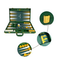 Jeu de backgammon de tournoi vert de 23 pouces, grand format, en bois et métal personnalisé, avec pions et dés