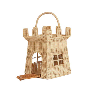 Woven natural rattan castle-shaped <b>storage</b> <b>basket</b> for children. Picnic <b>basket</b>. - Product Image 1