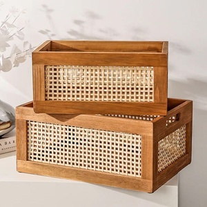 Panier de rangement en rotin écologique avec poignées, fait main, moderne, boîte organisatrice multi-usages - Product Image 3