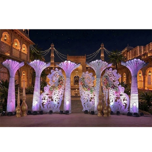 Decoración de Escenario con Palmeras para Bodas, Arco de Boda Elegante de Plástico con Iluminación Morada y Diseño Floral para Escenario - Product Image 1