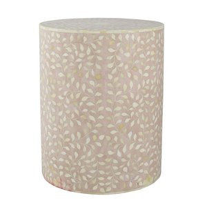 White Bone Inlay Side Table Handmade Leaf Pattern End Table Decorative Bedside Wardrobes Custom Furniture Wholesale - Product Image 2