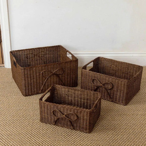 New Design Rattan Bow Storage <b>Basket</b> Set Of 3 Charming Natural Woven Storage Organization In Home Decor - Product Image 1