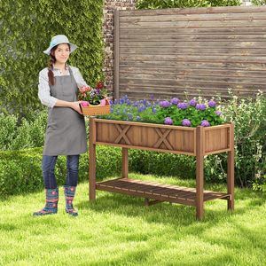 Fioriera Rialzata Quadrata Grande in Legno Composito con Gambe, Ripiano Portaoggetti e Fori di Drenaggio per Irrigazione Piante Verdi - Product Image 3