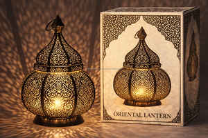 Farol de Hierro Oriental Marroquí Antiguo Hecho a Mano con Diseño Grabado a Mano de Alta Calidad para Decoración Navideña del Hogar - Product Image 2