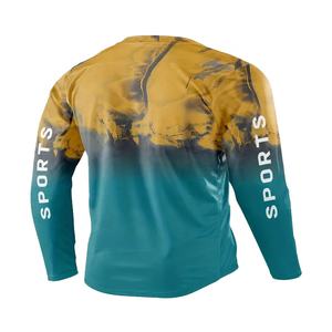 Chemise de protection solaire active à manches longues pour homme, imprimé géométrique à blocs de couleur, col rond, rash guard, 100% polyester numérique - Product Image 2