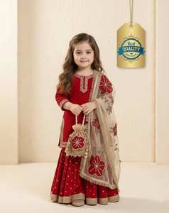 Conjunto Sharara de Seda Premium para Niños con Bordado Elaborado y Dupatta de Organza – Ropa Festiva y para Bodas - Product Image 2