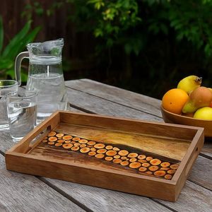 Premium Handmade Wooden Serving Tray With Handles For <b>Kitchen</b> Dining <b>Table</b> Breakfast Serving And Home Decoration Use - Product Image 3