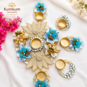 Elegant Handmade Floral Pearl Rangoli Centerpiece Tealight <b>Candle</b> <b>Holders</b> Eco-Friendly Durable Wedding Decor Diwali Table - Product Image 3