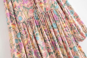 Phổ Biến Nhất Mềm Cotton-Rayon Vải Dài Tay Áo Bohemian Midi Dress Với mắt cá chân Chỉ Trên Lỏng Phong Cách Nữ Ăn Mặc - Product Image 3