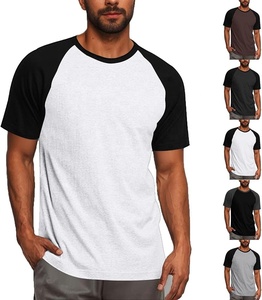 T-shirt Raglan Homme Color Block avec Bordure Contrastante Col Rond Manches Courtes Style Baseball 100% Coton 180g - Product Image 1