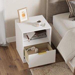 <b>Smart</b> MDF <b>Bedside</b> <b>Table</b> Set with Hollow Design Two Color Options Luxury Gold Handles Integrated Drawer Shelf - Product Image 4