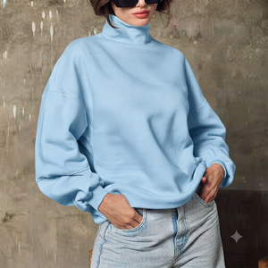 Classic Cotton <b>Pullover</b> <b>Women</b> Oversized Mockneck Sweatshirt Comfortable Long Sleeve Everyday Fashion Wear - Product Image 1