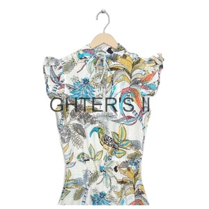 Vestido Midi Maxi Casual de Verano con Estampado a Mano en Algodón Indio Ecológico, Cintura Natural, Estilo Bohemio, con Volantes y Logotipo Tejido en la Espalda - Product Image 5