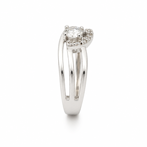 925 Sterling <b>Silver</b> Womens <b>Solitaire</b> <b>Ring</b> with Round Cut Cubic Zirconia Center Stone Split Shank Pave Band Modern Elegant Design - Product Image 3