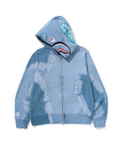 Sweat à capuche zippé tie-dye bleu pour homme, coupe oversize, décontracté, en molleton bouclette avec motif bouche de requin - Product Image 2