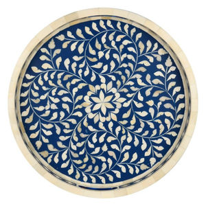 Plateau de service rond en teck et nacre pour la maison, les hôtels et les restaurants, pour servir des aliments, des collations et des boissons. - Product Image 1