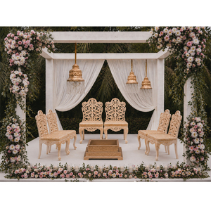 Juego de Sillas Vidhi para Bodas Gujarati, Elegantes Sillas para Novios de Boda Hindú con Acabado Dorado Ornamentado, Precio de Fábrica - Product Image 1