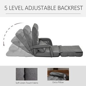 Divano Letto Convertibile Grigio con Poltrona Reclinabile, Poltrona Singola Imbottita e Cuscino per Soggiorno o Camera da Letto - Product Image 6