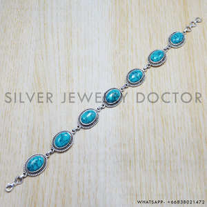 Turquoise <b>Gemstone</b> <b>Bracelet</b> 925 Sterling Silver Handmade Jewelry Wholesale Price Fine Silver <b>Bracelets</b> - Product Image 3