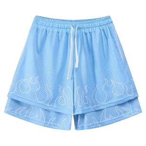 กางเกงบาสเก็ตบอลขาสั้นผ้าตาข่ายซับในแบบสปอร์ต แห้งเร็ว กันลม ลายเปลวไฟ สำหรับผู้ชาย - Product Image 1