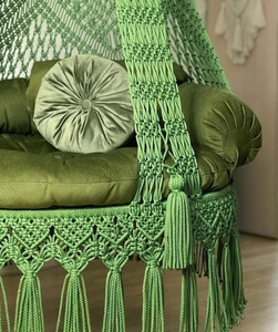 Boho Cotton Macrame <b>Hammock</b> Chair Handmade Hanging Swing Seat Indoor Outdoor Balcony Patio Garden Green 72" Diameter - Product Image 5