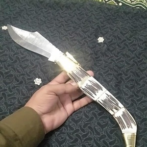 มีดล่าสัตว์ทำมือ DIY OEM ปรับแต่งได้ ใบมีดเหล็กดามัสกัส ด้ามเขาสัตว์ ใบมีดตรง พร้อมปลอกหนัง - Product Image 2