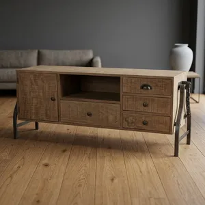 <b>Industrial</b> Wood <b>Console</b> <b>Table</b> with Metal Sled Base Storage Drawers Media TV Stand for Living Room - Product Image 5