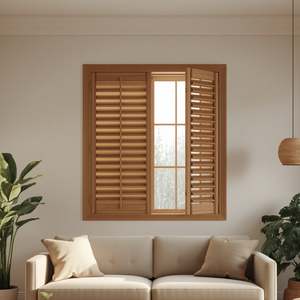 Traditional Farmhouse Wooden Shutters Solid Wood Louver Panels Barn Door Style Interior <b>Window</b> <b>Covering</b> Bathroom Living Room - Product Image 1