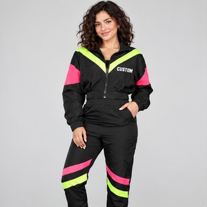 Nouvelle conception, design unique, mode décontractée, ensemble coupe-vent sur mesure pour femme, veste courte et pantalon noir, rose, vert lime. - Product Image 1