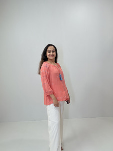 Blusa Casual de Algodón Blanco con Bordado de Organza, Cuello Cruzado, Manga Corta, Hilo Azul y Borlas, para Otoño, Primavera y Verano - Product Image 3