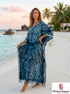 Vestido Kaftan para Mujer con Estampado Tie Dye Personalizado, Tela Suave, Ropa de Playa de Verano, Diseño Moderno, Fabricante y Proveedor OEM ODM - Product Image 4