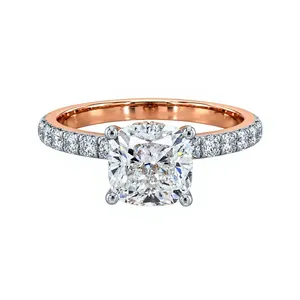Bague en or rose 14 carats avec diamant de laboratoire 2,67 carats, taille ronde coussin, certifiée IGI, pour femme, luxe, fiançailles - Product Image 4