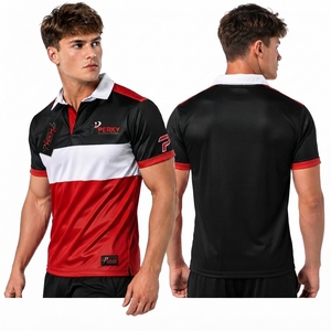 เสื้อรักบี้พิมพ์ลายแบบซับลิเมชั่น คุณภาพพรีเมียม ป้องกันรังสียูวี แขนสั้น ระบายเหงื่อได้ดี สีดำ ตัดต่อสีสัน  สำหรับทุกเพศ - Product Image 3