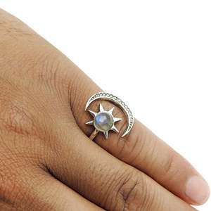 Sun And Moon Design Labradorite Gemstone <b>Ring</b> For Women Handmade Bohemian Jewelry <b>Crafted</b> From Solid 925 Sterling Silver - Product Image 3