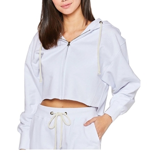 Sudadera Corta con Capucha para Mujer, Color Negro Sólido, Transpirable, de Poliéster Tejido, con Cierre Frontal, Informal, de Manga Larga, para Invierno - Product Image 2