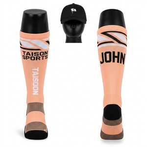 Premium 320 GSM Cotton Nylon Spandex Peach <b>Black</b> Flag Football <b>Socks</b> Knit Logo Embroidery Custom Name - Product Image 1