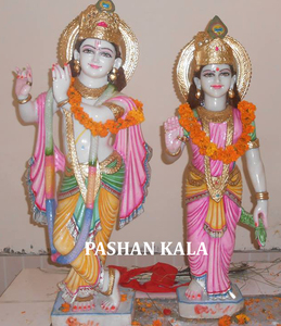 Polished White Marble Krishna Radha <b>Statue</b> - Product Image 4