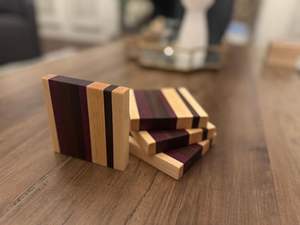 Juego de Posavasos de Madera Hechos a Mano con Rayas - Product Image 2