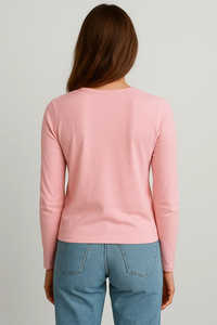 Camiseta de Manga Larga Rosa Extra Grande para Mujer, 100% Algodón Ecológico de Alta Calidad, Cuello Redondo, Estilo Casual Elegante - Product Image 2